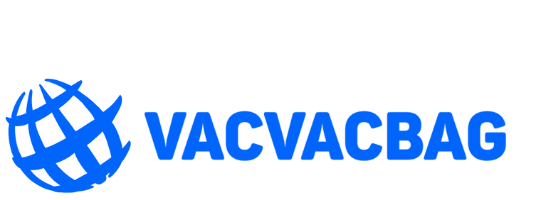Blue 'VACVACBAG' logo on a black background