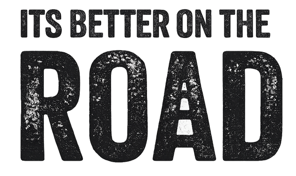 'ITS BETTER ON THE ROAD' Blog reported about VacVacBag, Logo in distressed black typography on a plain white background.