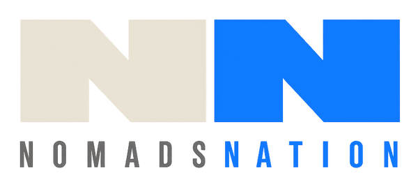 VacVacbag showed on Nomads Nation featuring a stylized 'NN' with one beige letter and one blue letter, above the words 'NOMADS NATION' in gray and blue on a white background